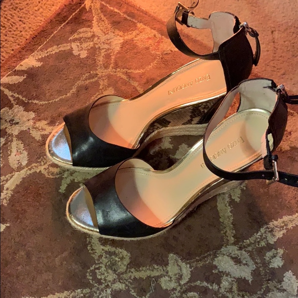 Black and Snakeskin Wedges